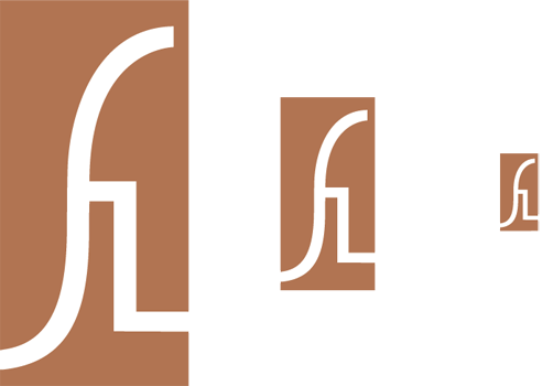 Mein Monogramm-Mein persönliches Monogramm, rot brauner Hintergrund mit einem weißen geschwungenden F und einem Eckigem L die miteinander verbunden sind.